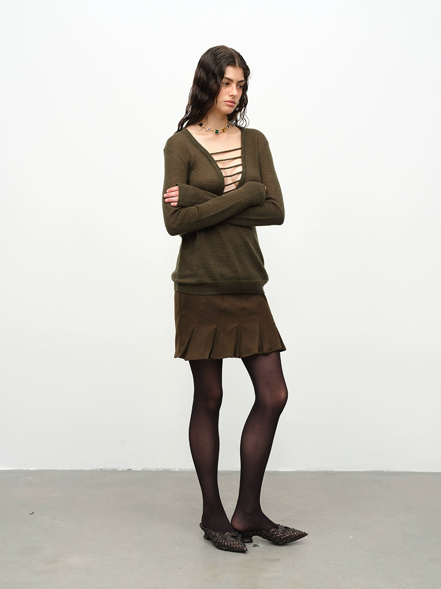 Two-Tone Twill Panel Mini Skirt