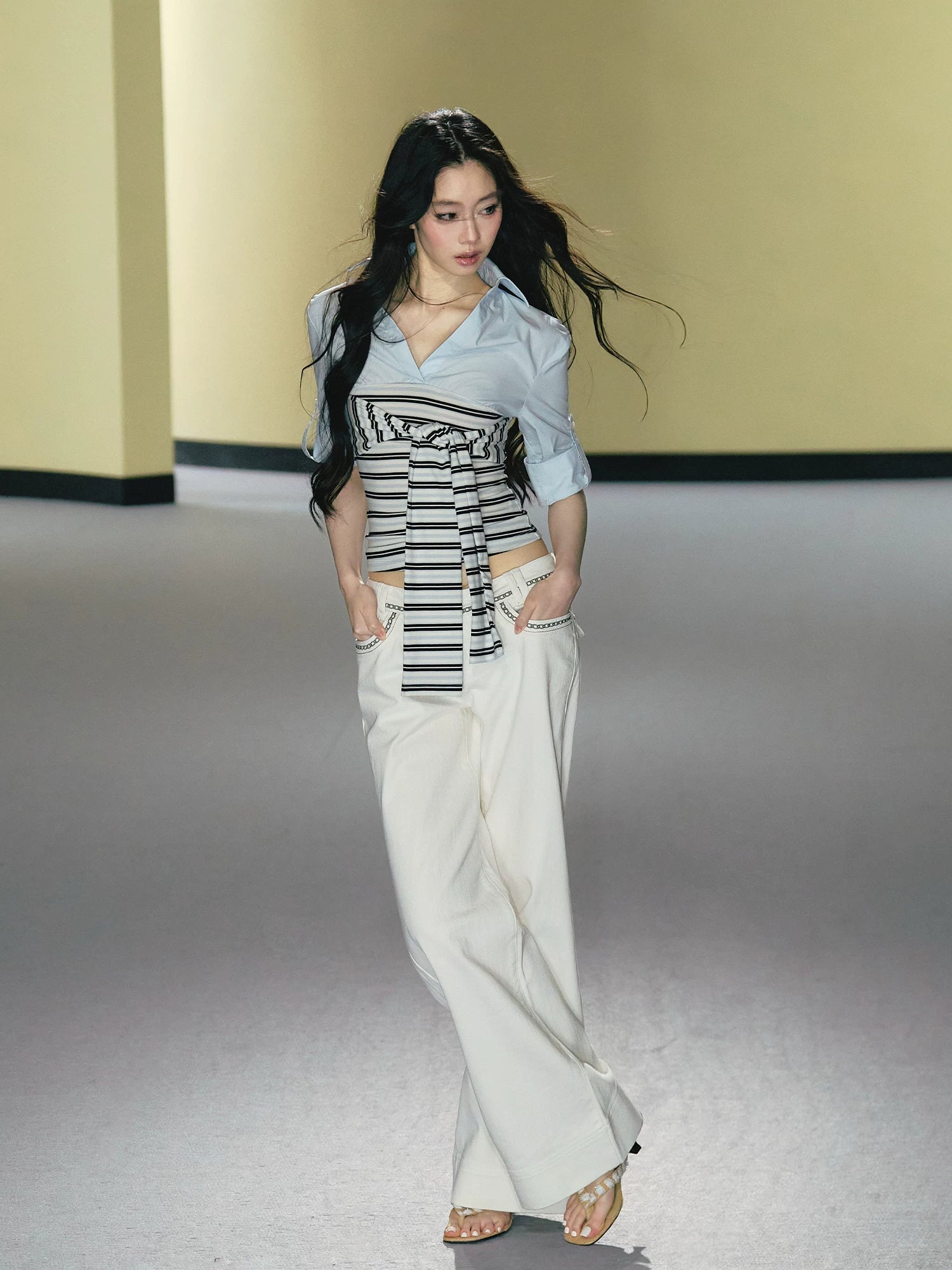 Striped Tie Spliced Shirt
