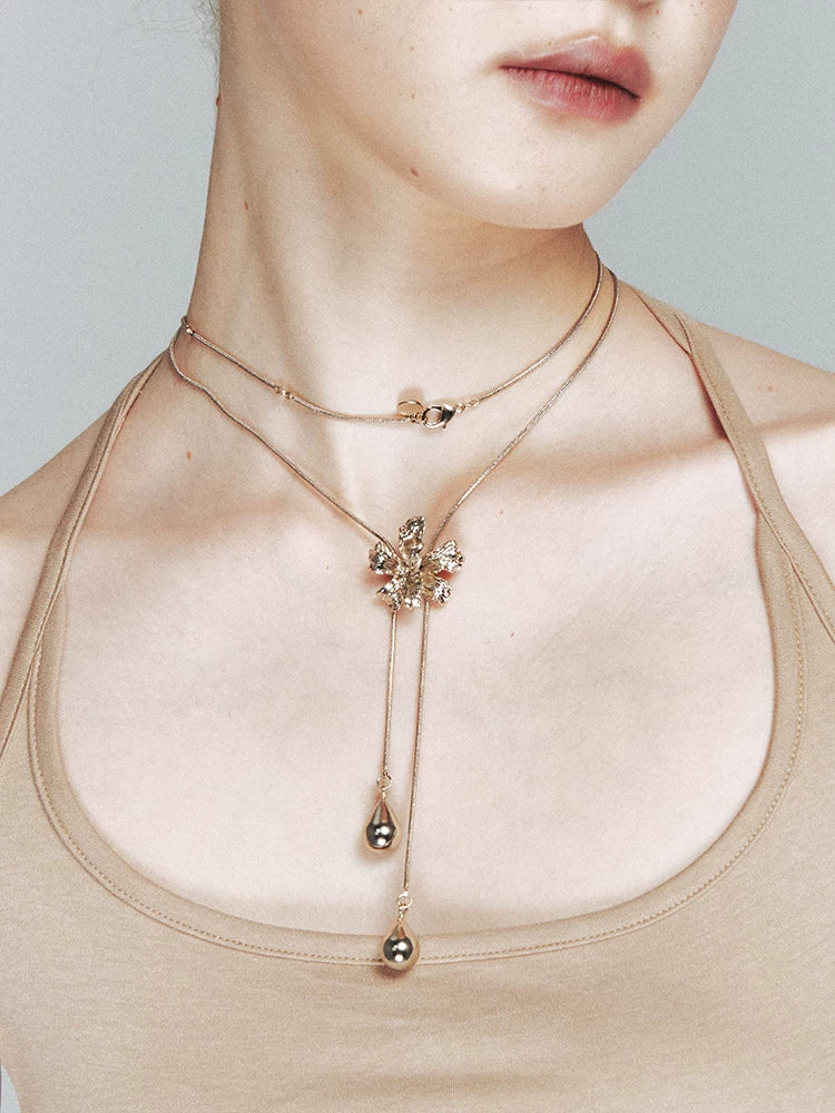 Metal Floral Snake Chain Necklace