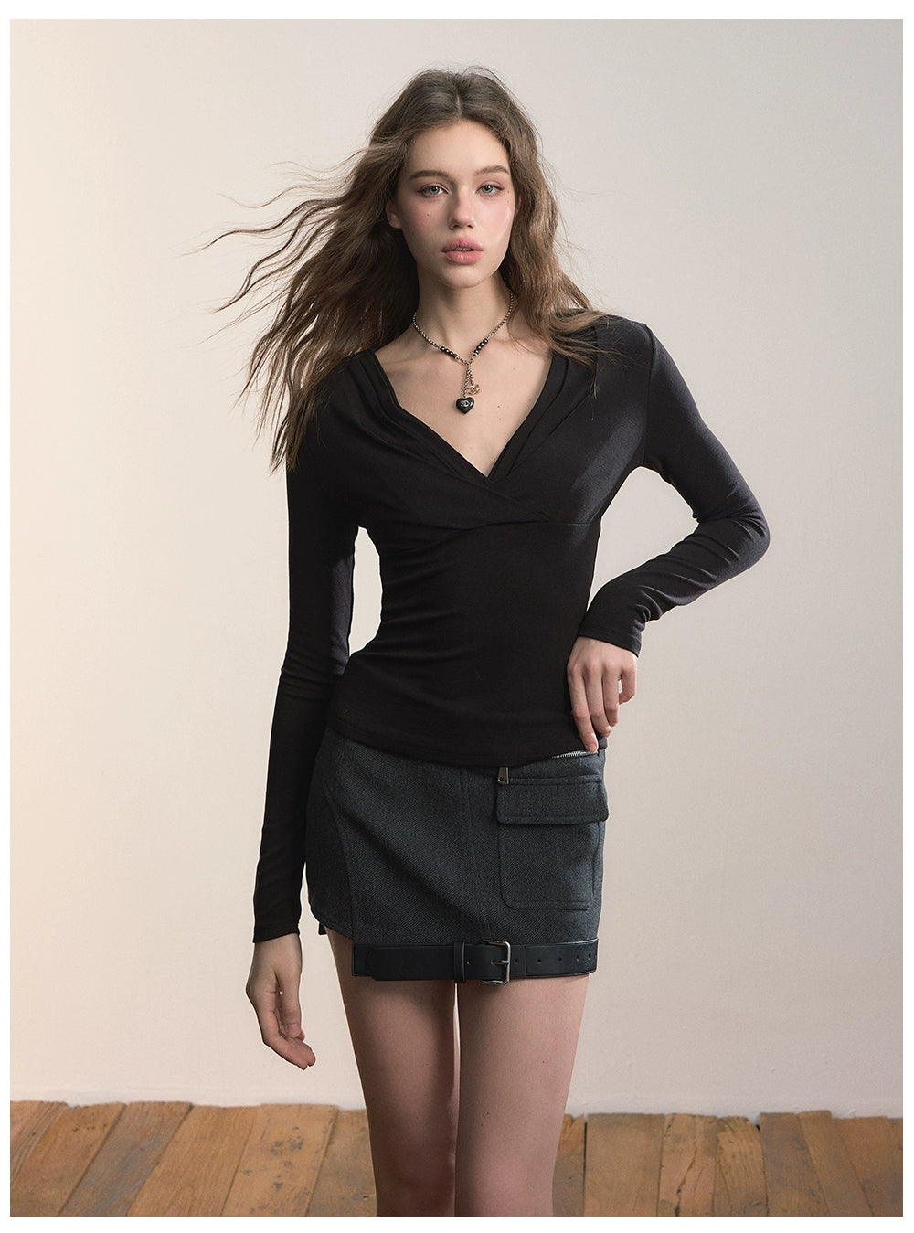 Asymmetric Hem Wool Blend Skirt