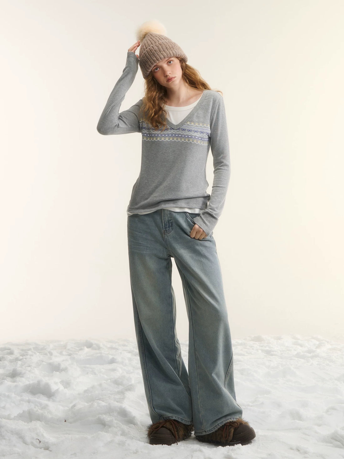 Light Blue Washed Distressed Straight-Leg Jeans