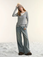 Light Blue Washed Distressed Straight-Leg Jeans