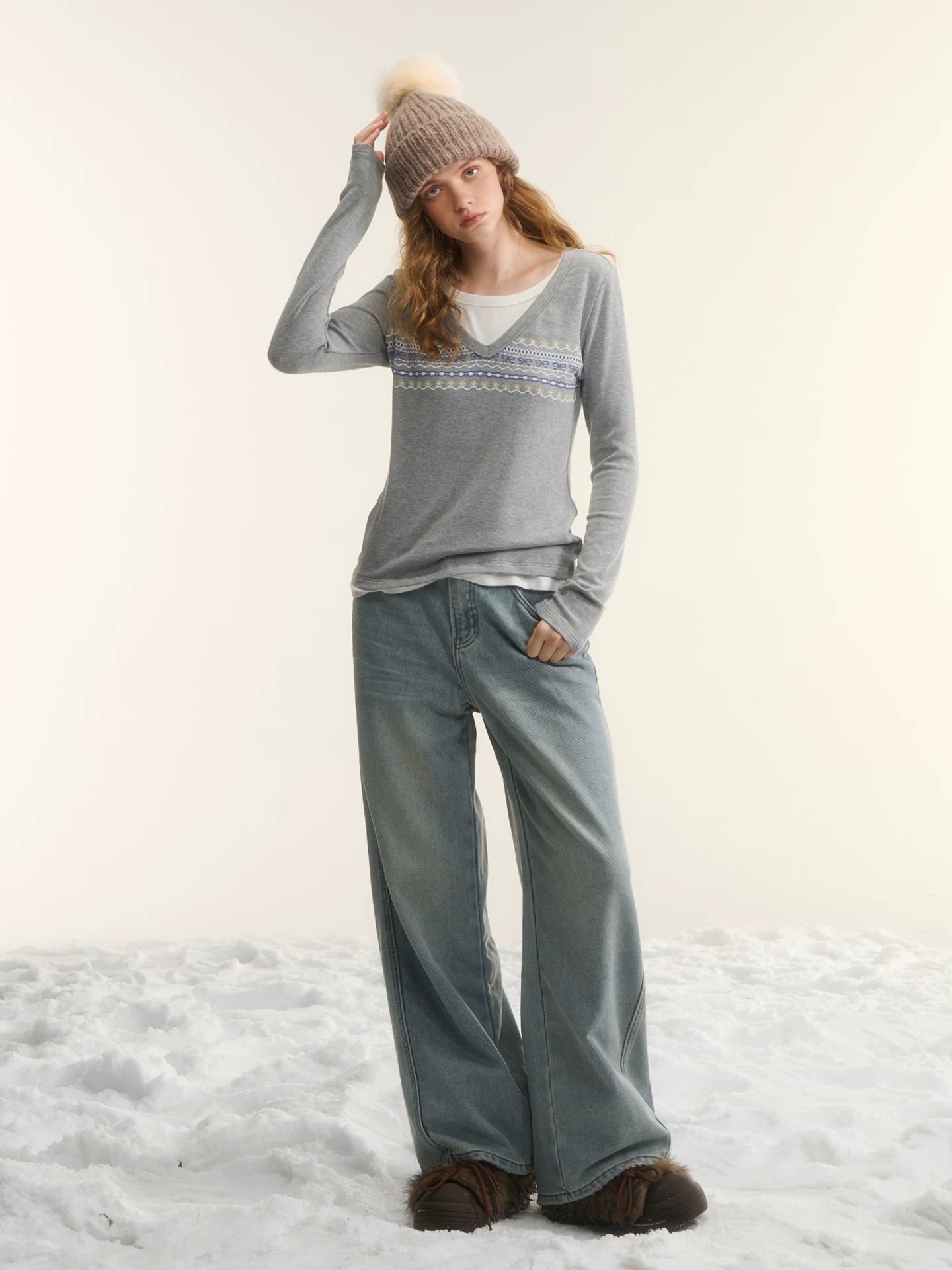 Light Blue Washed Distressed Straight-Leg Jeans