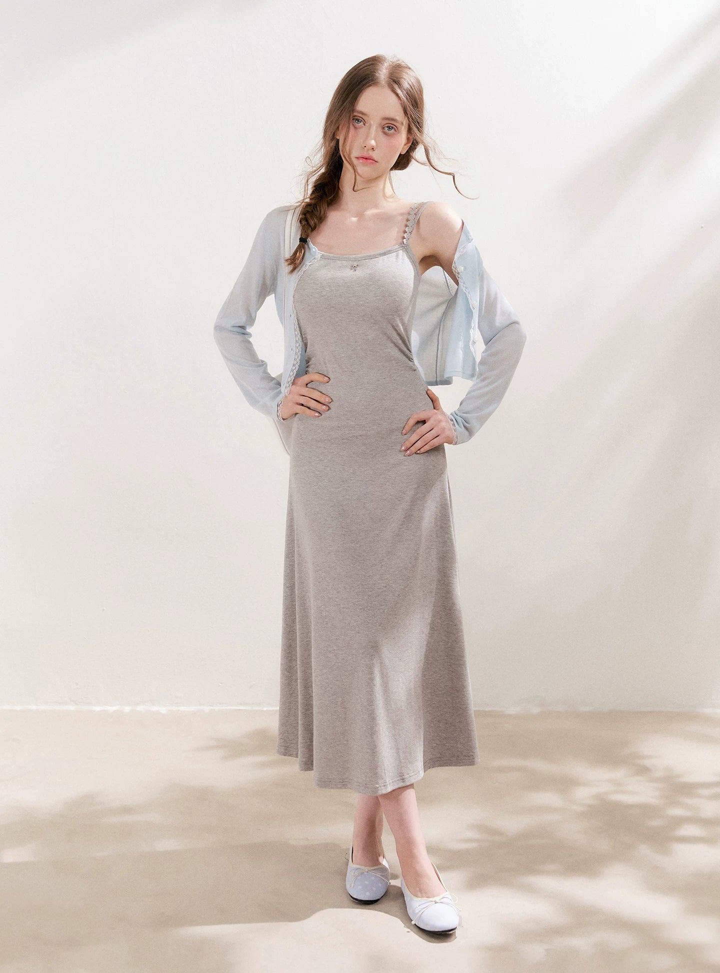 Gray Daisy Strap Knit Dress