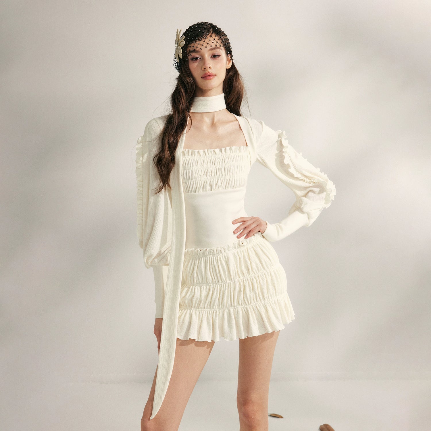 Pleated Ruffle Knit Top &amp; Skirt Set
