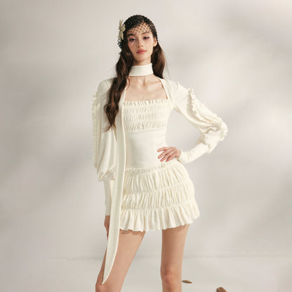 Pleated Ruffle Knit Top &amp; Skirt Set