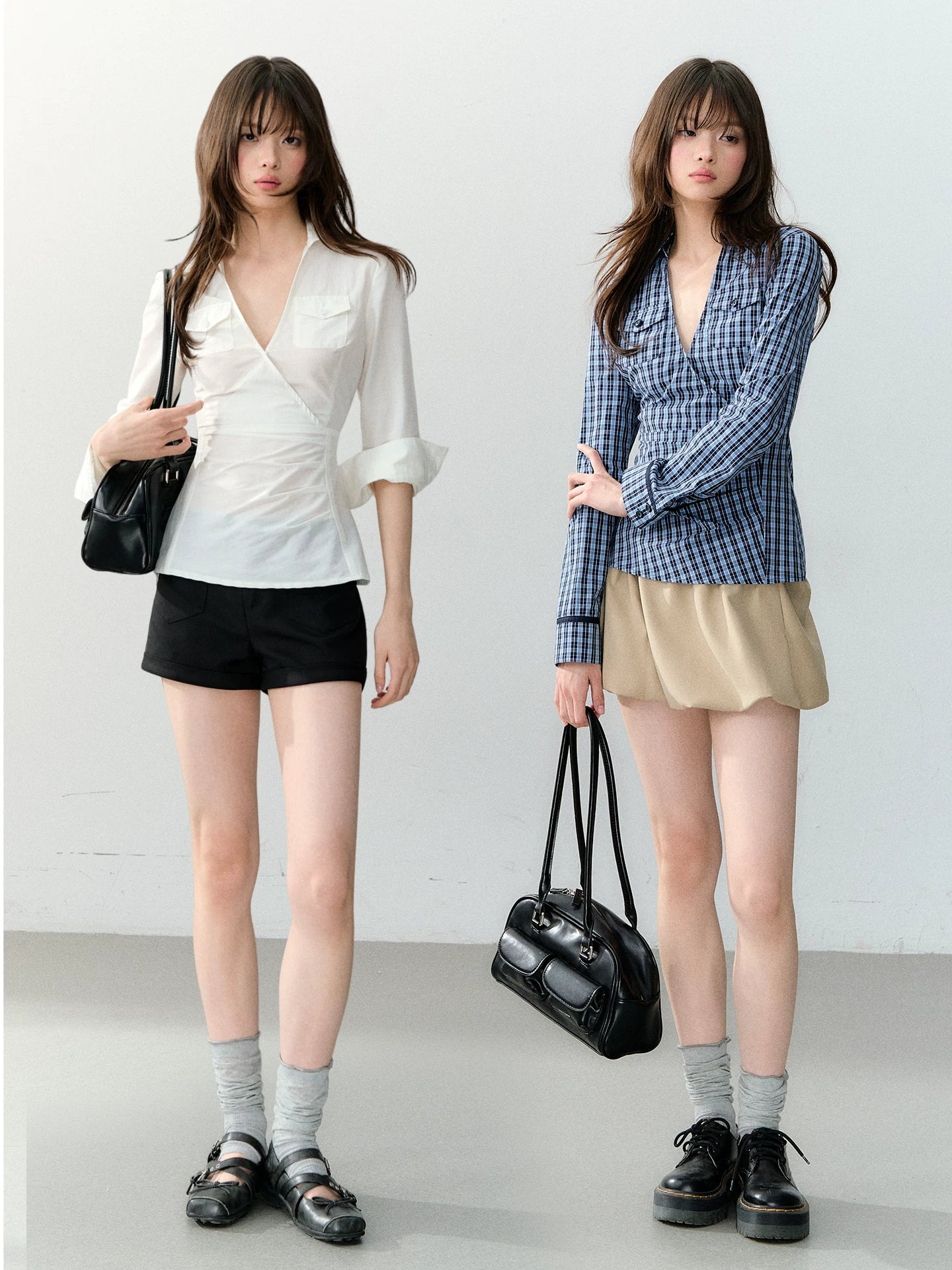 Blue &amp; White V-neck Pocket Shirt