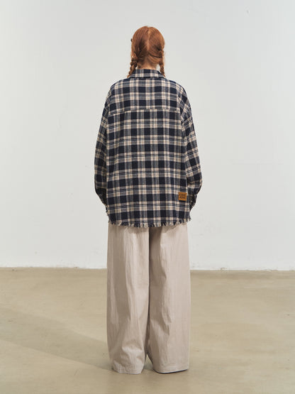 Blue &amp; Red Fringed Plaid Shirt
