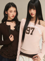 Leopard Halter One-Shoulder Long-Sleeve Top