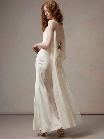 Beige Satin Drape Dress