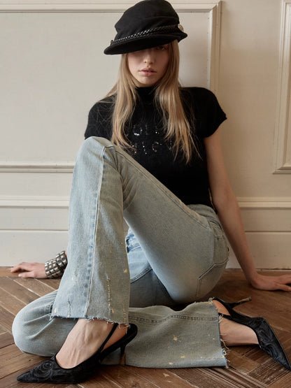 Washed High Waist Flare Jeans