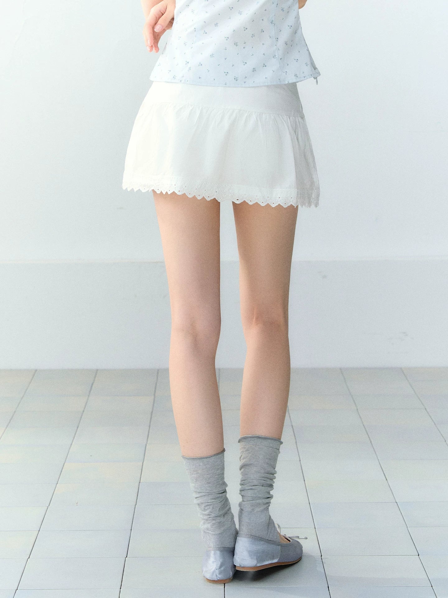 White Cotton Lace A-Line Skirt