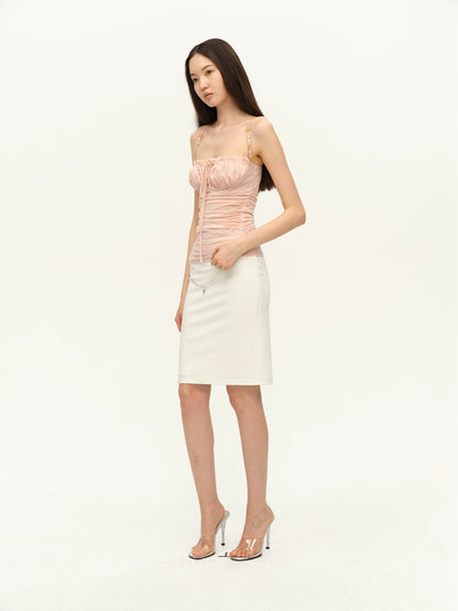 Beaded Strap Lace Splicing Acetate Cami Top