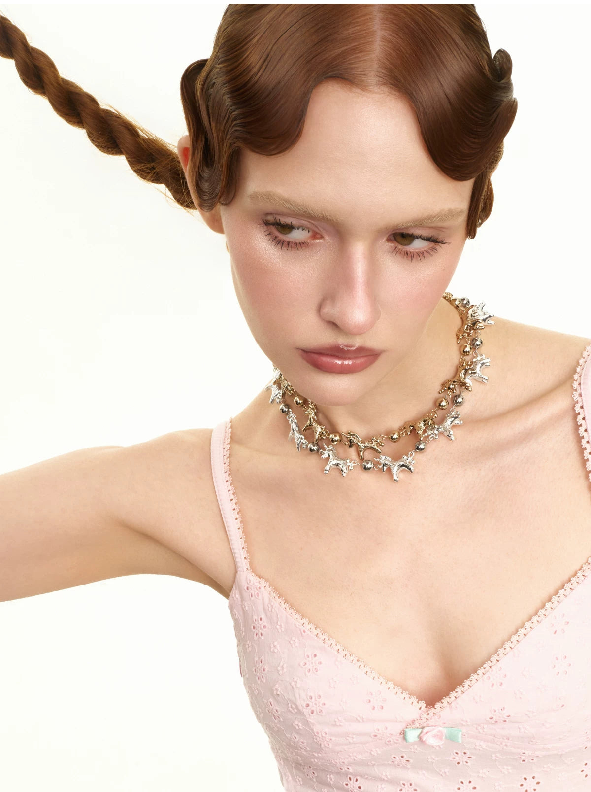 Embossed Pony Clavicle Necklace
