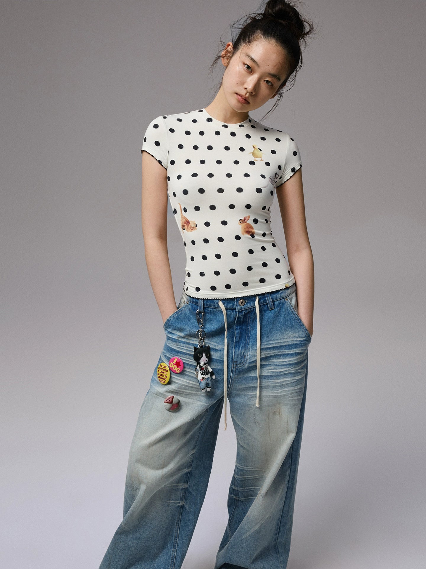 Cats &amp; Dogs Love Polka Dot Print T-Shirt
