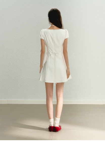 Square Neck Pleated Dress