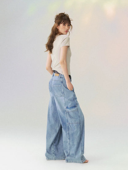 Multi-Pocket Cargo Wide-Leg Jeans