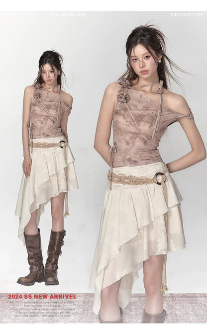 Apricot &amp; Ombre Khaki Rose Camisole Top