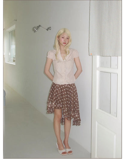 Lace V-Neck Puff Sleeve Top