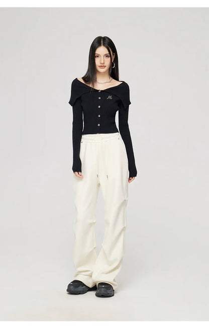 Black &amp; Off-white Turn-down Collar Sweater