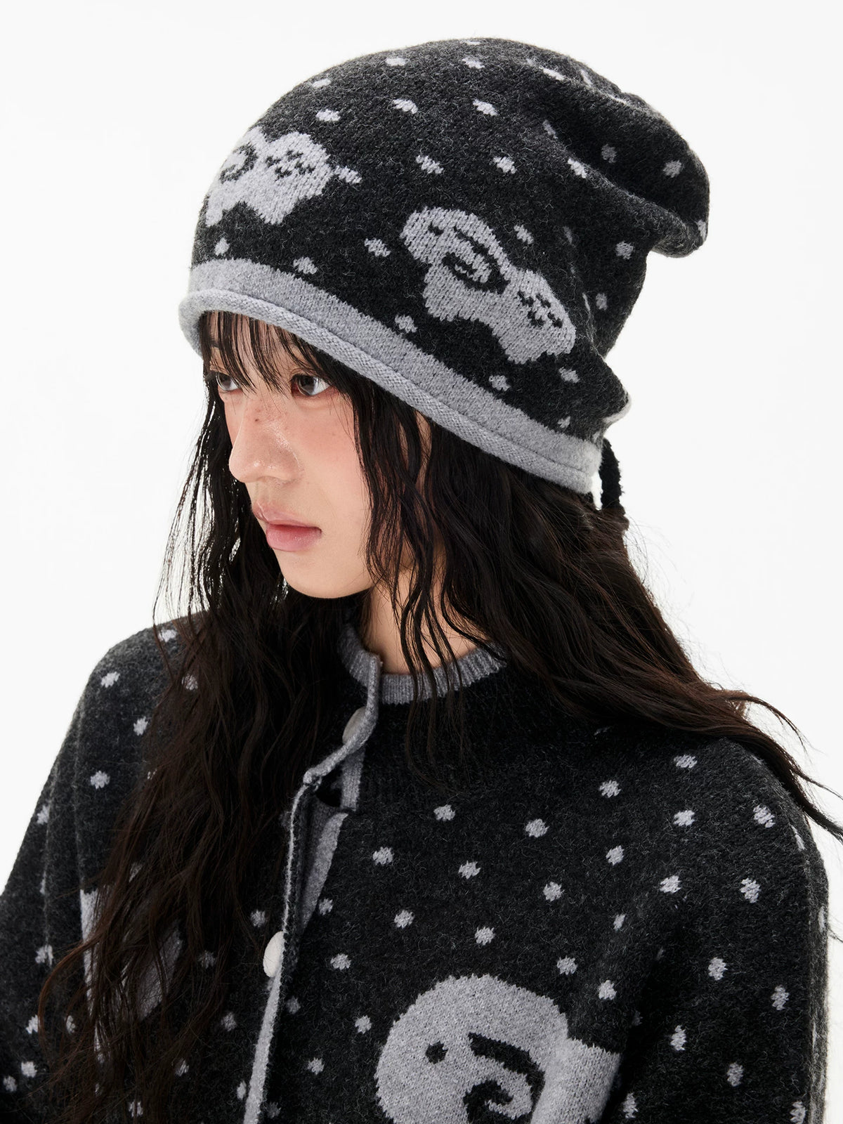 Fair Isle Sheep Jacquard Knit Beanie