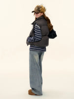 Washed Denim Curved-Cut Pants