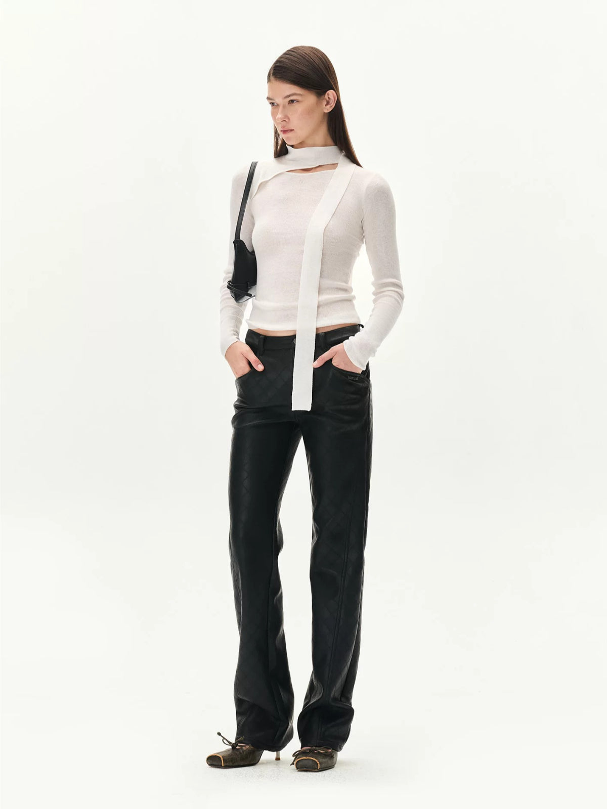 Diamond Embossed Straight Leather Pants