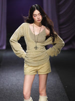 Shimmery Knit V-neck & Camisole Two-Piece Set