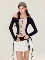 Lace Floral Off-Shoulder T-shirt & Skirt Set