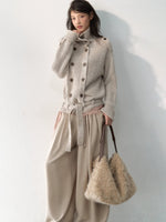 Double-Breasted Turtleneck Knit Cardigan