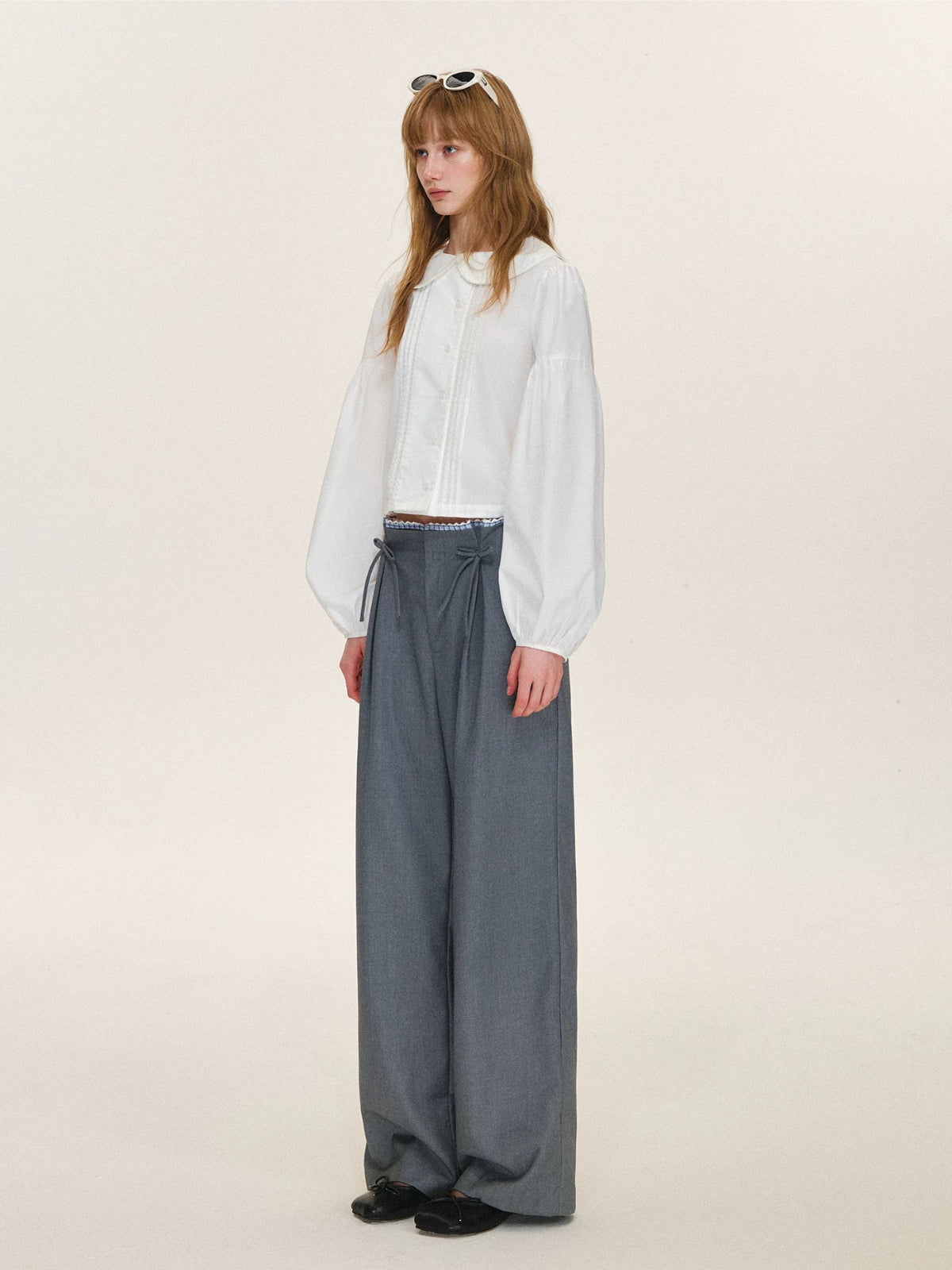 Plaid Trim Bow Detail Trousers