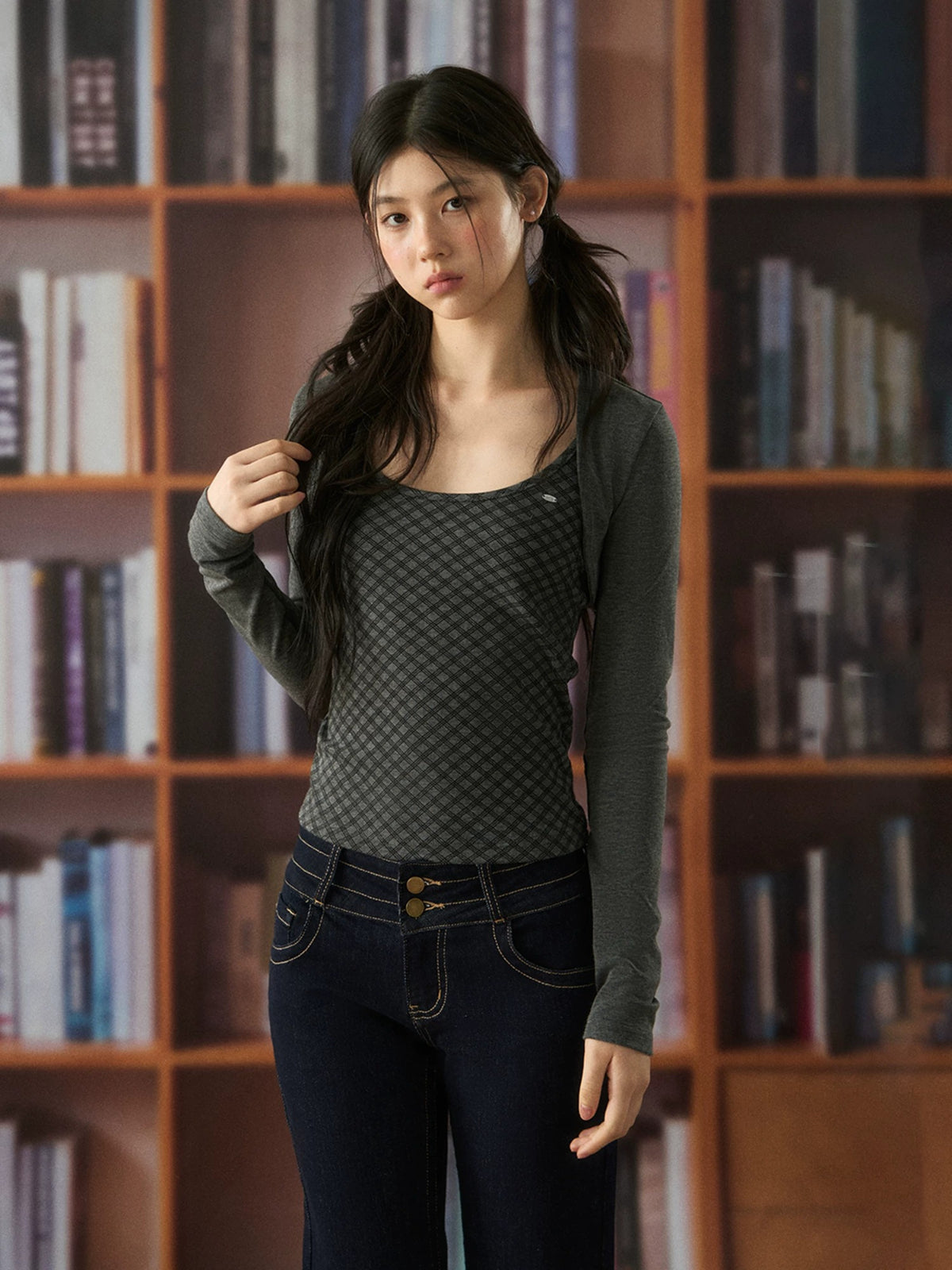 Vintage Plaid Cami Cardigan Set