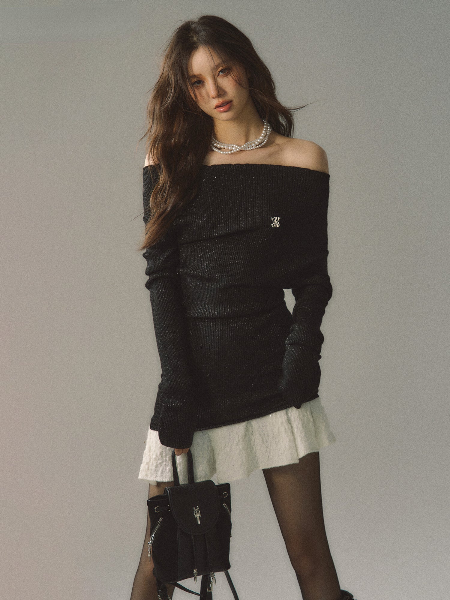 Khaki &amp; Black Off-shoulder Knitted Mini Dress
