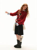 Bow Pattern Relaxed Knit Sweater