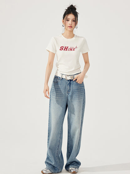 Letter Embroidered High-Elasticity T-Shirt