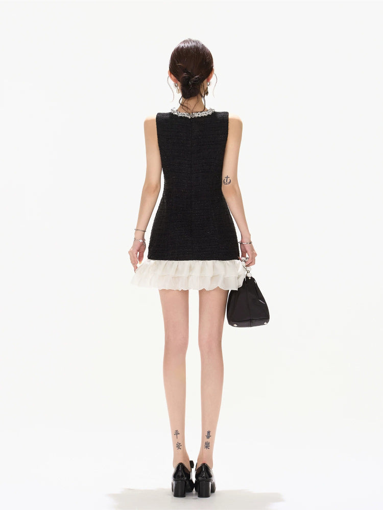Diamond Collar Ruffle Dress