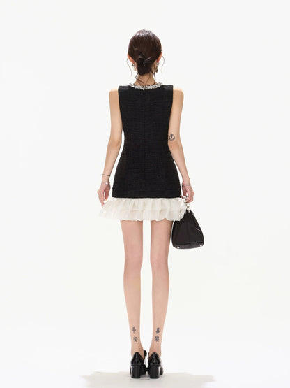 Diamond Collar Ruffle Dress