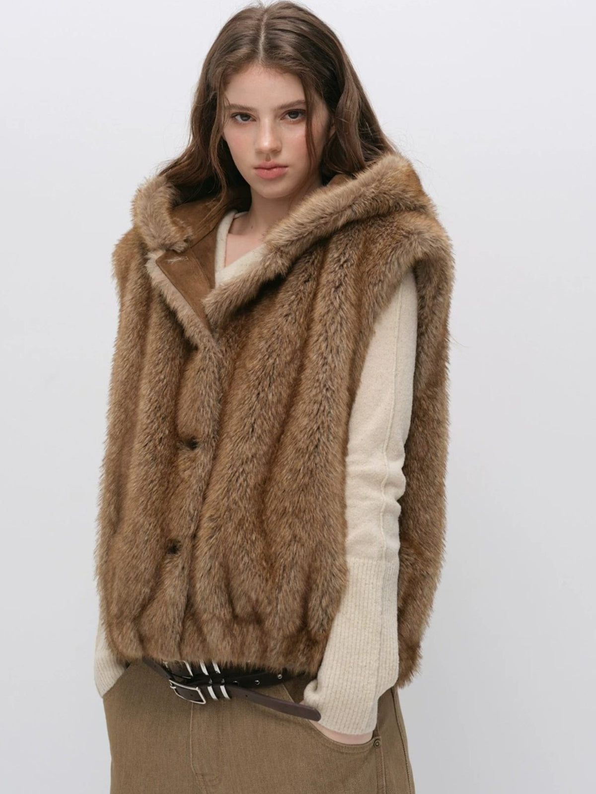 Vintage Hooded Faux Fur Vest