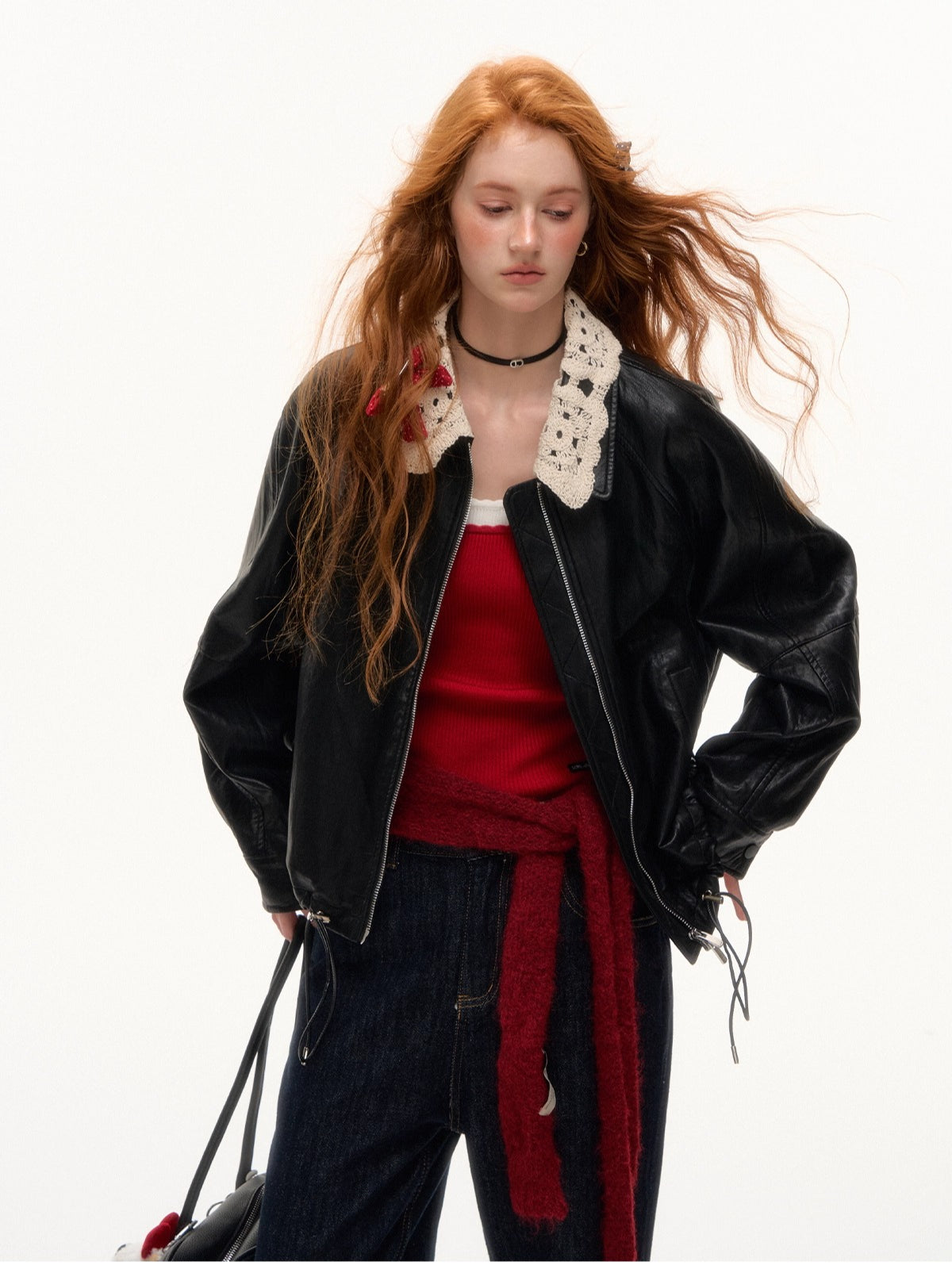 Detachable Collar PU Biker Jacket