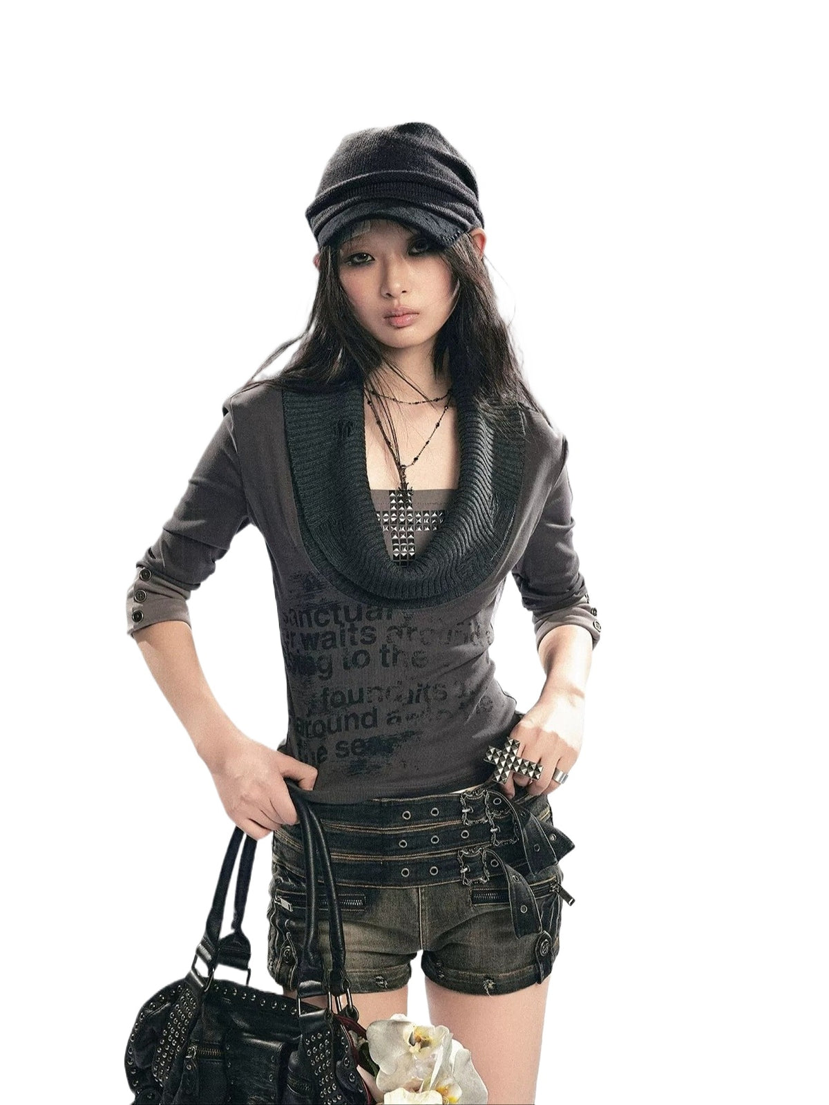 Punk Cross Rivet Knit Top