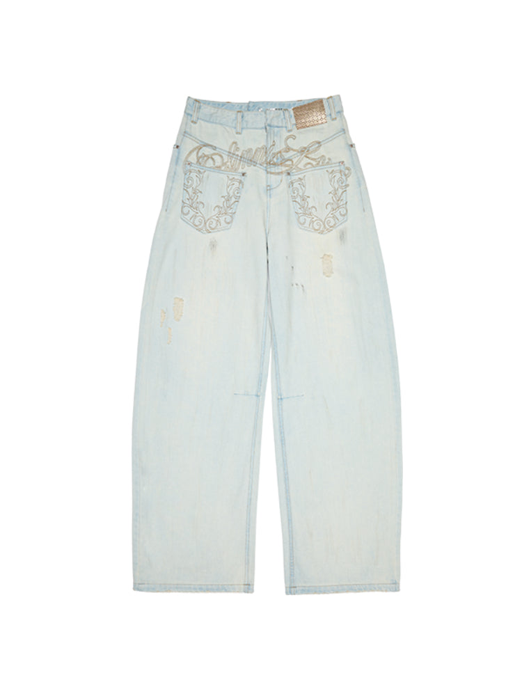 Light Blue Denim Wide-Leg Machete Pants