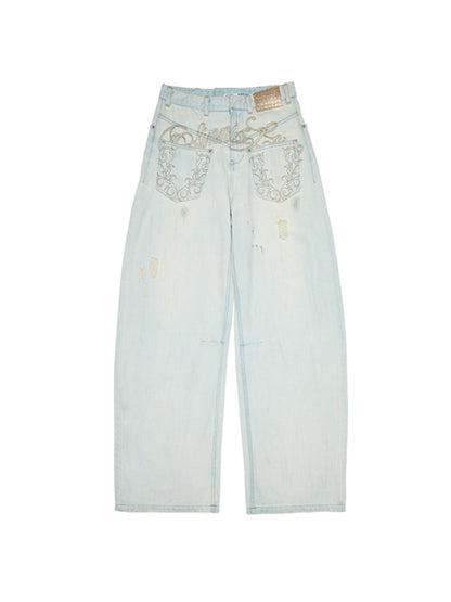 Light Blue Denim Wide-Leg Machete Pants