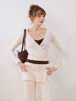Silk Wool Wrap V-Neck Knit Top