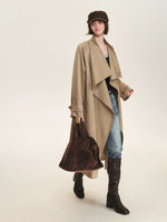 Khaki Waterfall Collar Trench Coat
