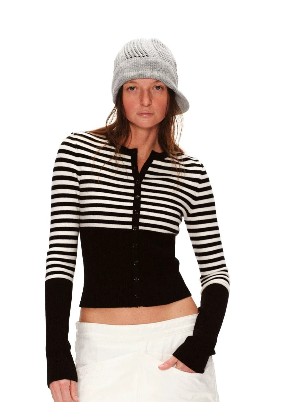 Stripe Wool Knit Cardigan
