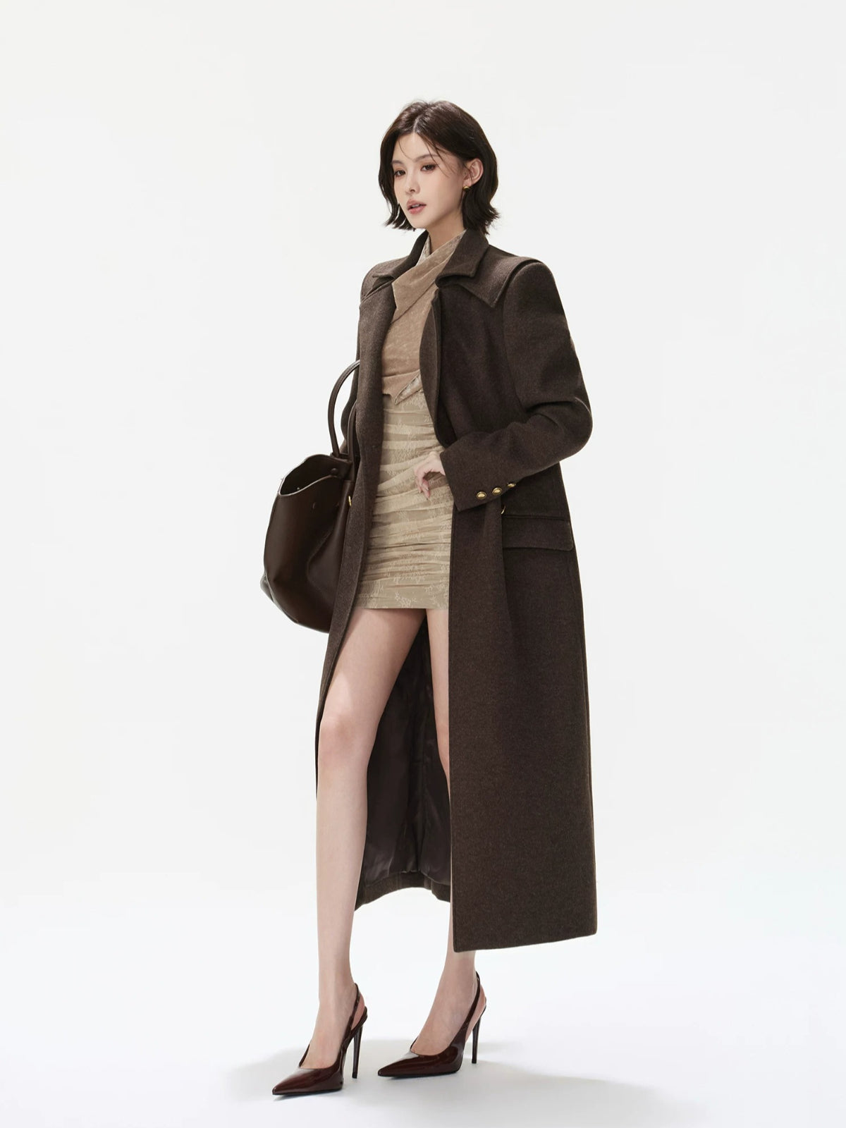 Double-Breasted Lapel Wool Long Coat