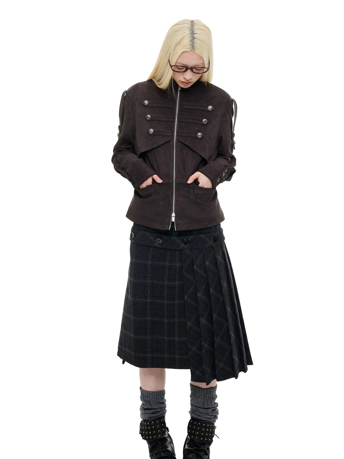 Vintage Suede Stand Collar Jacket