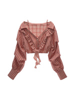 Plaid Tie Off-Shoulder Shirt