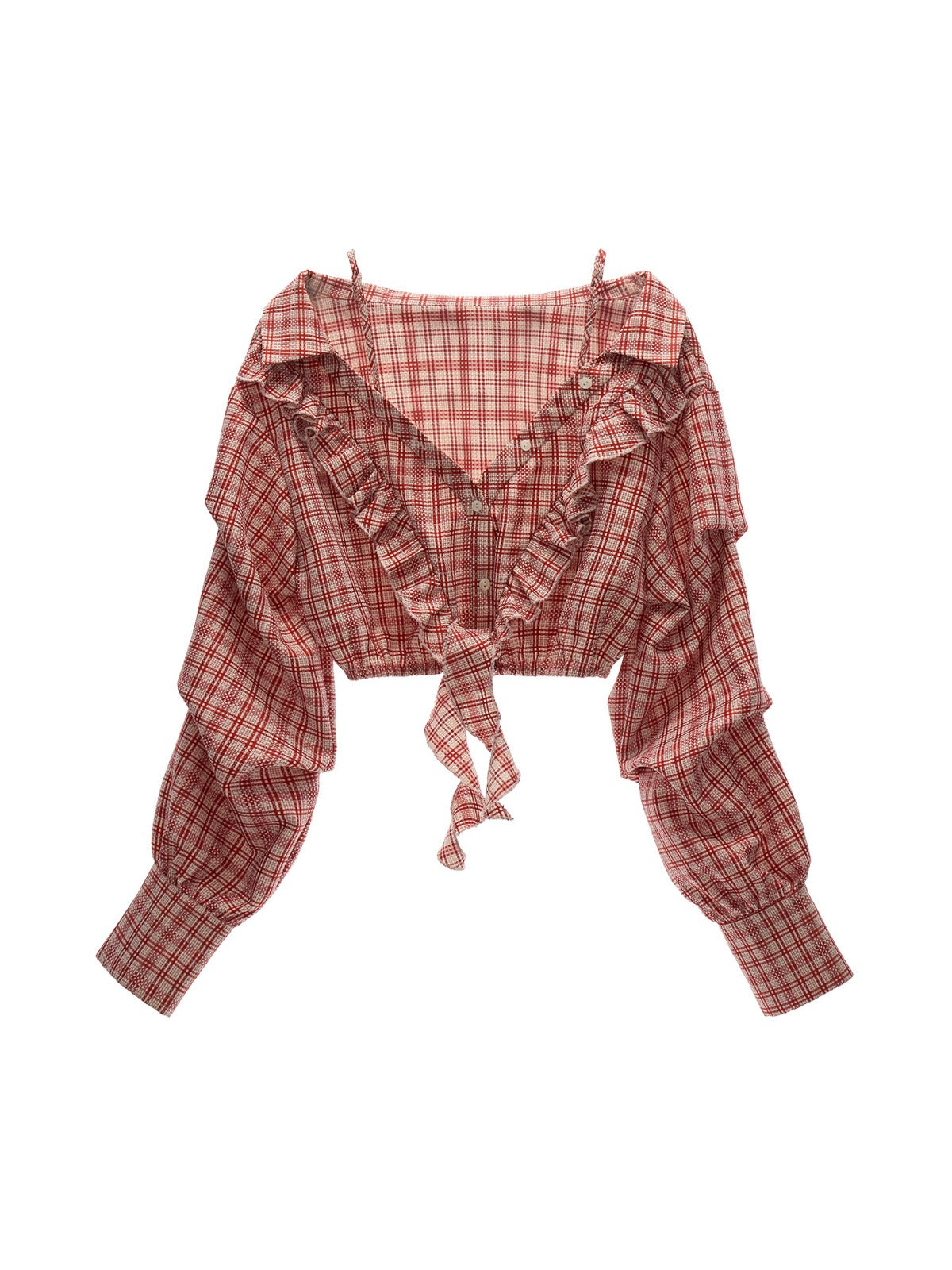 Plaid Tie Off-Shoulder Shirt