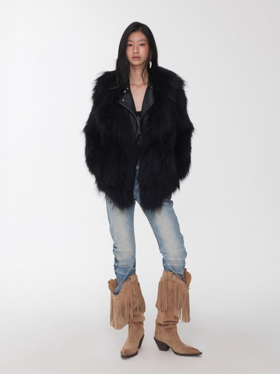 Heavycrafted Racoon Fur Knit Lapel Fur Coat